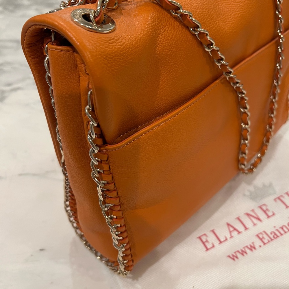 Elaine Turner Nala Tangerine Leather Shoulder Bag with Chain Strap - Picture 4 of 7